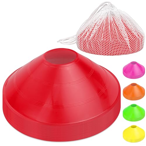 GoSports Premium Sports Cones for Agility Training and Drills - 20 Pack with Tote - Orange, Green, Pink, Yellow, or Red - color: Red