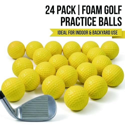 Foam Golf Practice Balls, 24 Pack, Soft, Realistic Feel, Limited Flight, for Indoor or Outdoor Training