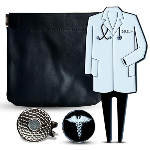 Golf Divot Tool Gift Set – Magnetic Divot Tool, Ball Marker, Hat Clip, & Case Made in USA from Durable Rust-Free Material for Easy Ball Marking, Repairing Divots, and Perfect Golf Gifts - color: Doctor