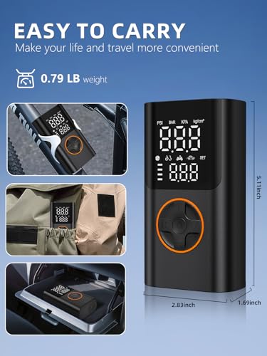 Tire Inflator Portable Air Compressor, Bike Pump with Gauge and USB Charging Output, 150PSI Fast Inflation Portable Tire Inflator for Car Bicycles Motorcycles Scooter Balls