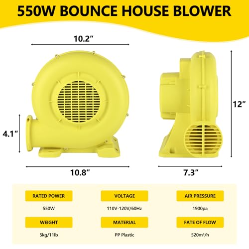 Bounce House Blower, 550W/0.74HP Portable Air Blower for Inflatable, Powerful Inflatable Bubble House Blowers Fan Pump for Inflatable Bouncy Castle, Water Slide, Jumper