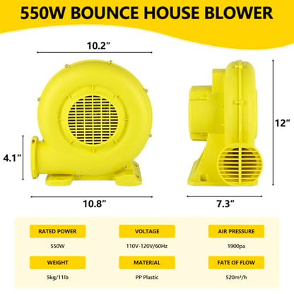 Bounce House Blower, 550W/0.74HP Portable Air Blower for Inflatable, Powerful Inflatable Bubble House Blowers Fan Pump for Inflatable Bouncy Castle, Water Slide, Jumper