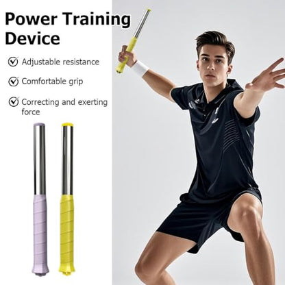 Badminton Power Trainer with Magnetic Resistance, 11.8" Swing Trainer Sound Feedback for Smash Technique, Real Racket Handle Feel for Wrist Arm Strength Training Fitness Professional Players - color: Yellow