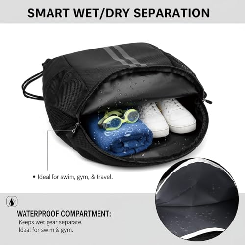 Drawstring Backpack Gym Bag with Shoes Compartment for Soccer, Basketball, Swim, Water-Resistant String Backpack Beach Cinch for Women Men