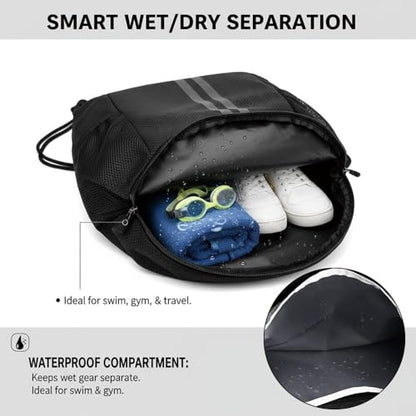 Drawstring Backpack Gym Bag with Shoes Compartment for Soccer, Basketball, Swim, Water-Resistant String Backpack Beach Cinch for Women Men