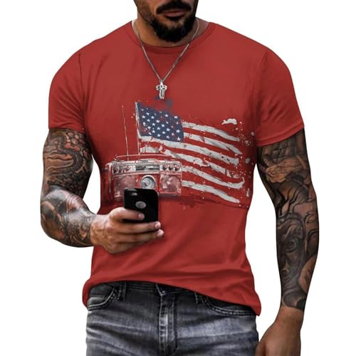 Men's American Flag T Shirt Short Sleeve Patriotic Tops Crewneck Muscle Tee 4th of July Golf Tops Summer USA Tee