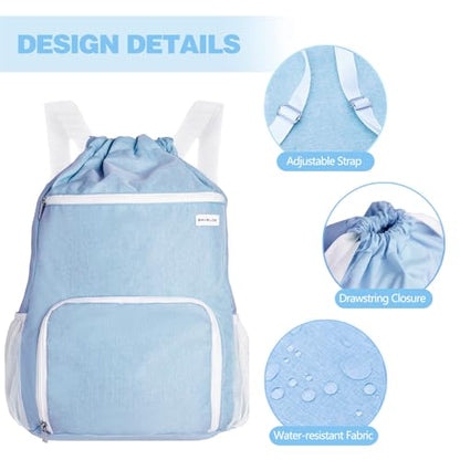 BAVELOE Drawstring Backpack with Wet Pocket & Shoe Compartment, Water-Resistant Sports Gym Swim String Bag for Women Men(Sky Blue) - color: Sky Blue