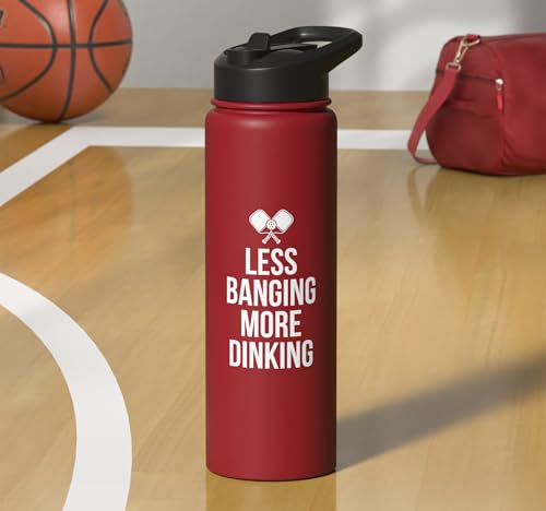 Less Banging More Dinking Pickleball Player Strategy Stainless Steel Insulated Water Bottle - color: Red