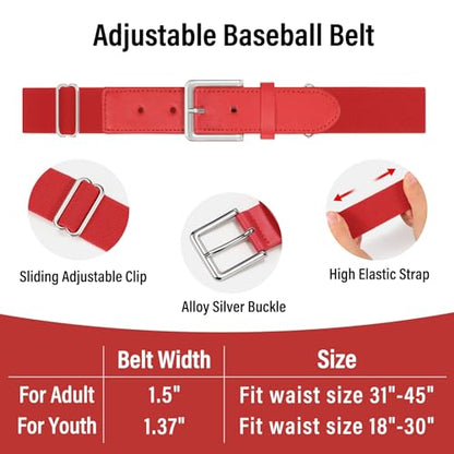 LEACOOLKEY Baseball Belt and Socks Combo Set Softball Soccer Socks and Elastic Belt for Youth and Adult - color: Red, size: Youth