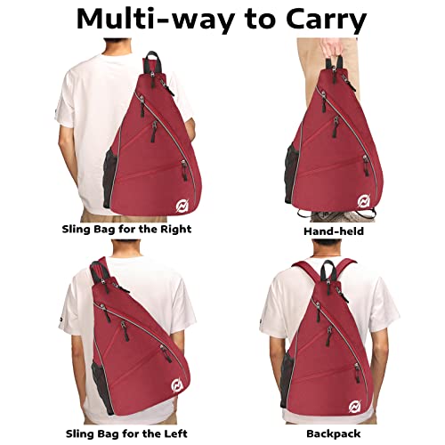 A11N SPORTS Pickleball Bag, Reversible Crossbody Sling Bag/Backpack for Women Men - color: Burgundy
