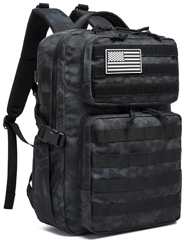 Wotony Military Tactical Backpack for Men Waterproof Daypack 3 Day Assault Pack Molle Bag with Water Bottle Holder - color: Python Black, size: 30L