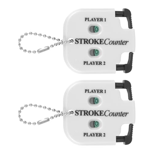 2pcs Golf Stroke Counters, Portable Score Keeper with Hanging Rope Mini Square Design 2 Player Stroke Counter Clicker for Golf Training Competitions & Games (White)