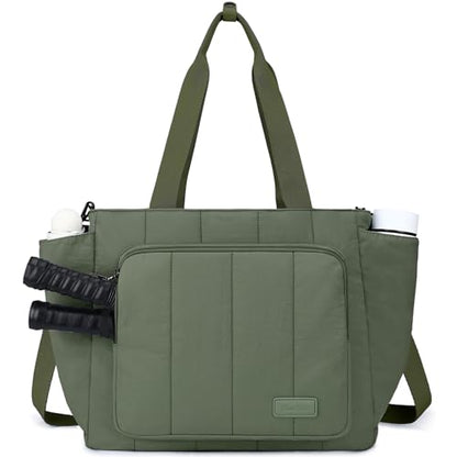 Chase Chic Pickleball Tote Bag for Women,Lightweight Puffer Quilted Pickle Ball Paddle Holder for Gym Sports - color: Green