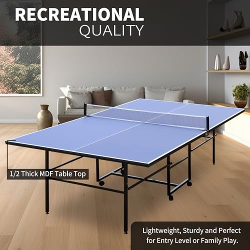 Ping Pong Table Foldable & Portable Table Tennis Table Set for Indoor & Outdoor Games with Net, 2 Paddles and 3 Balls - size: 9FT