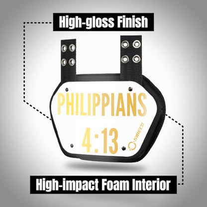 O Shield Golden Cross Chrome Football Back Plate, Lower Back Pads for Football Players, Rear Protector, Cross Series - size: Youth (Weight less than 180 Pounds), style: Philippians White