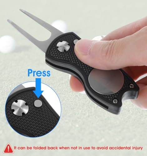Divot Tool and Ball Marker, Metal Golf Divot Tools with Pop-up Button & Magnetic Marker for Golfers (Black)