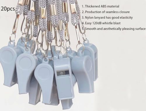 20 Pcs Plastic Loud Whistles with Lanyard for Referee Coaches Basketball Football Sports Training Game Event Lifeguard Survival Emergency Fun School Kids Tool Set Suppliers - color: Grey