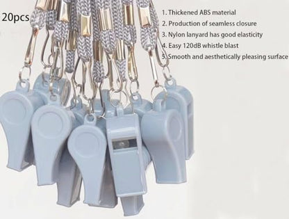 20 Pcs Plastic Loud Whistles with Lanyard for Referee Coaches Basketball Football Sports Training Game Event Lifeguard Survival Emergency Fun School Kids Tool Set Suppliers - color: Grey