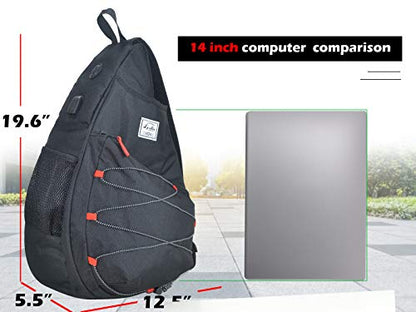 Tennis Bag for Men Women, Racquetball Pickleball Paddle Squash Sling Bags Crossbody Sports Backpack Adult with USB Charge Port - color: Black