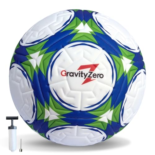 Size 5 Soccer Ball with Pump & Needles –SGS Lab-Tested to Pro Match Standards, Waterproof Seamless TPU Leather, 0.86% Sphericity, 2.3% Air Loss, Indoor Outdoor Match Training for Adults & Youths - color: Green Blue （dual color）