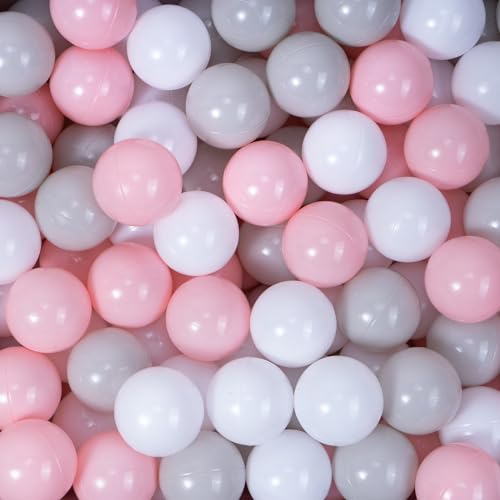 MoonxHome Ball Pit Balls for Toddlers, BPA Free Crush Proof Plastic Toy Balls for Ball Pit, Children's Pool Water Toys, Macaron Ocean Balls for Play Tent 2.15 Inch Pack of 100 200 500 800 1000 - color: L-white&light-grey&light-pink