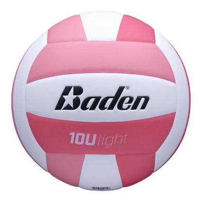 Baden | 10U Light | Official Size, 2 oz Lighter Entry Level Youth Indoor Volleyball | PU Composite, Extra Foam Backing, Reduce Sting - color: Soft Pink/Dark Pink