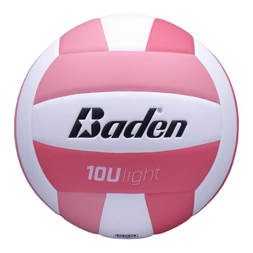 Baden | 10U Light | Official Size, 2 oz Lighter Entry Level Youth Indoor Volleyball | PU Composite, Extra Foam Backing, Reduce Sting - color: Soft Pink/Dark Pink