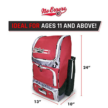 No Errors Top Pick Baseball Backpack for Kids - Heavy Duty Youth Baseball and Softball Bag with Fence Hooks - Dual Glove and Bat Compartments - color: Red