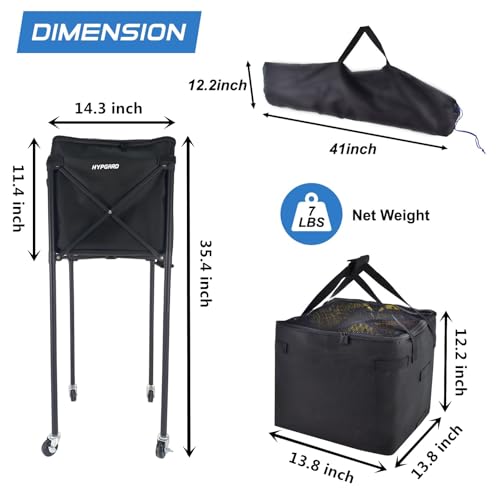 Pickleball & Tennis Ball Hopper, Sports Balls Teaching Cart, Portable Lightweight Softball Caddy, Large Capacity Baseball Basket Carrier for Training - color: Hopper with Bag