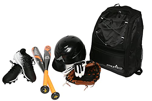 Athletico Youth Baseball Bag - Bat Backpack for Baseball, T-Ball & Softball Equipment & Gear | Holds Bat, Helmet, Glove | Fence Hook - color: Black
