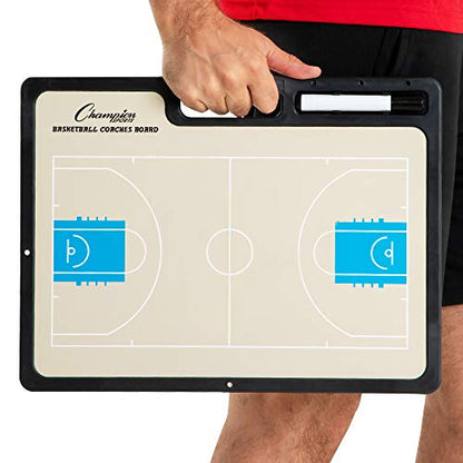 Champion Sports Large & XL Dry Erase Board For Coaching - Whiteboards for Strategizing, Techniques, Plays - 2-Sided Boards with Front Side Full Field - Backside Half Field and Lineup - color: Basketball, style: XL Coaches Board