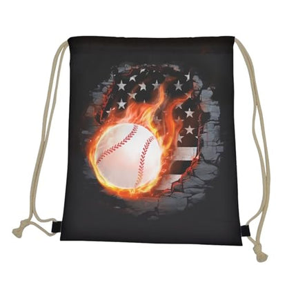 Mumeson Drawstring Backpack Lightweight Gym Sport Bag With Adjustable Strap, Baseball American Flag Print - color: Baseball American Flag Print
