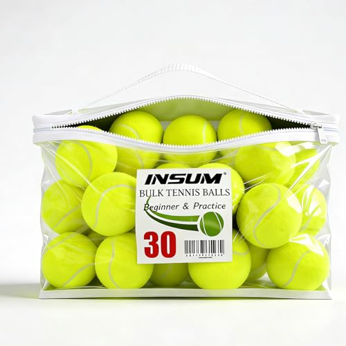 INSUM Bulk Tennis Balls for Beginner – 20/30/60/120 Pack High Elasticity Practice Tennis Balls with Mesh Bags, Portable for Pet Dog Outdoor Playing, Training, Fetching - color: Yellow, style: 30PK