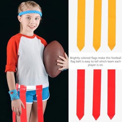 Football Waist Flag Set for Youth – Adjustable Rugby Belt 10 White Belts and 30 Red Yellow Flags Sports Football Game Equipment and Matches