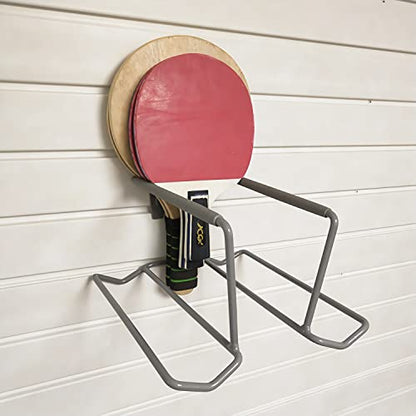 Wall Mounted Metal Tennis Racket Holder - Heavy-Duty Steel Hanging Badminton Racket Storage Rack Ping Pong Paddle Holder Holds 8 Balls 5 Racquets with Hardware and Anti-Scratch Silicone Tube