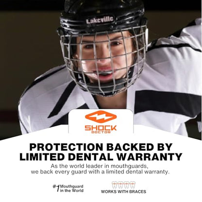 Shock Doctor Mouth Guard, Custom Fit Football Mouth Guard, Moldable Mouth Guard Boxing, Lacrosse, Hockey, MMA, Football & More, Mouthpiece, Mouthguard Sports, Adult & Youth - size: Adult - STRAPPED
