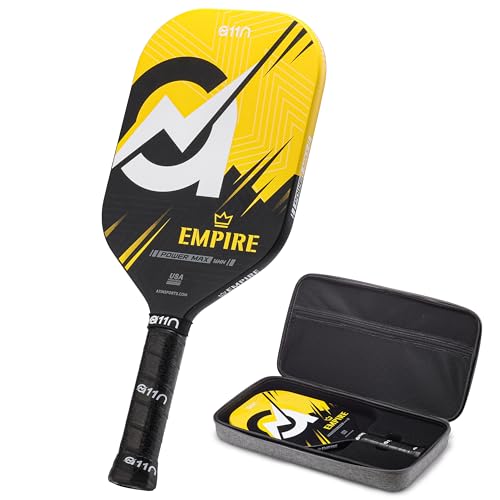 A11N SPORTS Empire Thermoformed Edgeless Pickleball Paddle | Carbon Fiber Face with SuperGrit Texture for Ultimate Spin | Longer Handle for Double-Handed Backhand - style: PowerMax丨Yellow