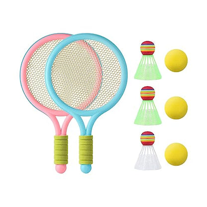 2 Pieces Tennis Rackets Kids Badminton Sets Tennis Racquets Shuttlecocks Portable EVA PVC Material Lightweight Comfortable Grip Suitable for Playgroun - color: Blue Pink