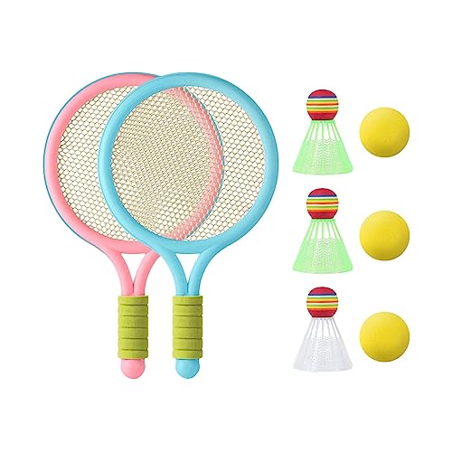 2 Pieces Tennis Rackets Kids Badminton Sets Tennis Racquets Shuttlecocks Portable EVA PVC Material Lightweight Comfortable Grip Suitable for Playgroun - color: Blue Pink