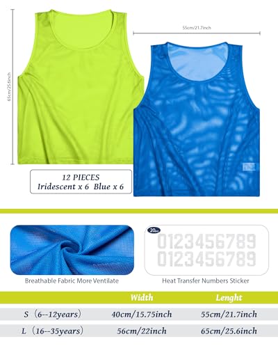 Boyiee Pinnies Scrimmage Vests, Nylon Mesh Team Practice Jersey Youth Pinnies for Sports Basketball Soccer Football - color: Fluorescent Green and Blue