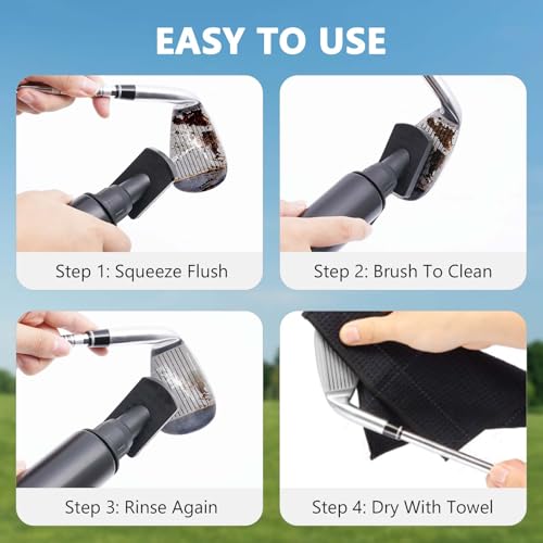Go Pal Golf Club Cleaner: Golf Club Brush with 4oz Portable Water Bottle and Towel, Nylon Bristles, Retractor for Easy Cleaning - Multiple Golf Club Groove Cleaner Accessories for Men Women