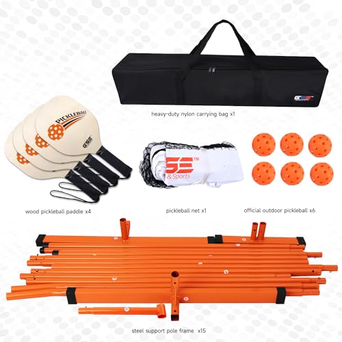 GSE Games & Sports Expert Portable Pickleball Net Set with Regulation Size Pickleball Net, 4 Pickleball Paddles, 6 Pickleballs, Carrying Bag, Weather Resistant Metal Frame for Outdoor