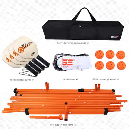 GSE Games & Sports Expert Portable Pickleball Net Set with Regulation Size Pickleball Net, 4 Pickleball Paddles, 6 Pickleballs, Carrying Bag, Weather Resistant Metal Frame for Outdoor