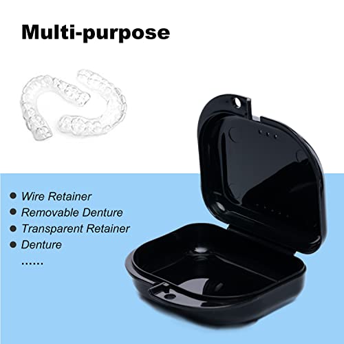 Retainer Case with Vent Holes, 6 Pcs Denture Case, Tight Snap Lock Orthodontic Mouth Guard Case， Black, White, Yellow, Light Purple, Pink and Blue, Easy to Use