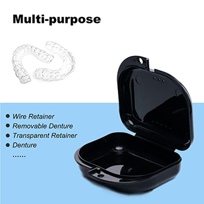 Retainer Case with Vent Holes, 6 Pcs Denture Case, Tight Snap Lock Orthodontic Mouth Guard Case， Black, White, Yellow, Light Purple, Pink and Blue, Easy to Use