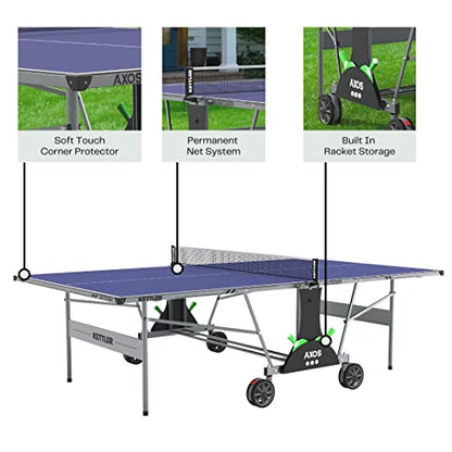 KETTLER Sport Axos Outdoor Table Tennis Table Bundle with Rackets and Balls