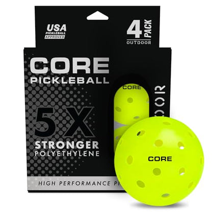 CORE Crack-Resistant Outdoor Pickleball Balls - USAPA Approved Durable Pickle Balls for All Levels of Play - Pickleballs for Outdoor Play (Neon)