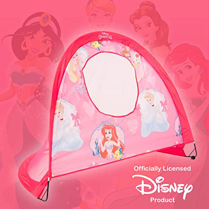 Disney Princess Pop Up Soccer Goal, 4 ft Kids Outdoor Pop Up Goal Featuring Ariel, Belle, Cinderella, and Aurora, Pink