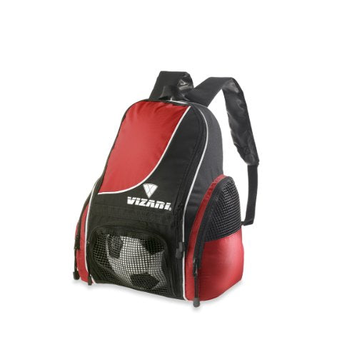 Vizari Solano Soccer Backpack With Ball Compartment and Vented Ball Pocket and Mesh Side Cargo Pockets for Adults and Teens - color: Red