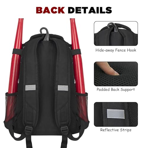 Goloni | Baseball Backpack,Baseball Bag for Adult,Softball Bat Bag with Shoes Compartment,Large Main Compartment for Helmet & accessories, Fence Hook - color: Marble